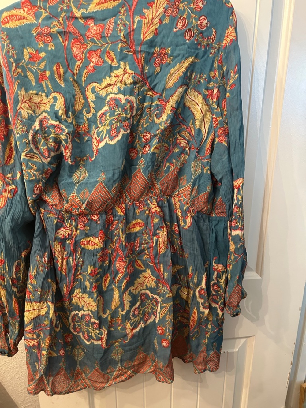 Teal Embroidered Boho Tunic Top with Multicolor Floral Details Festival - Picture 3 of 8